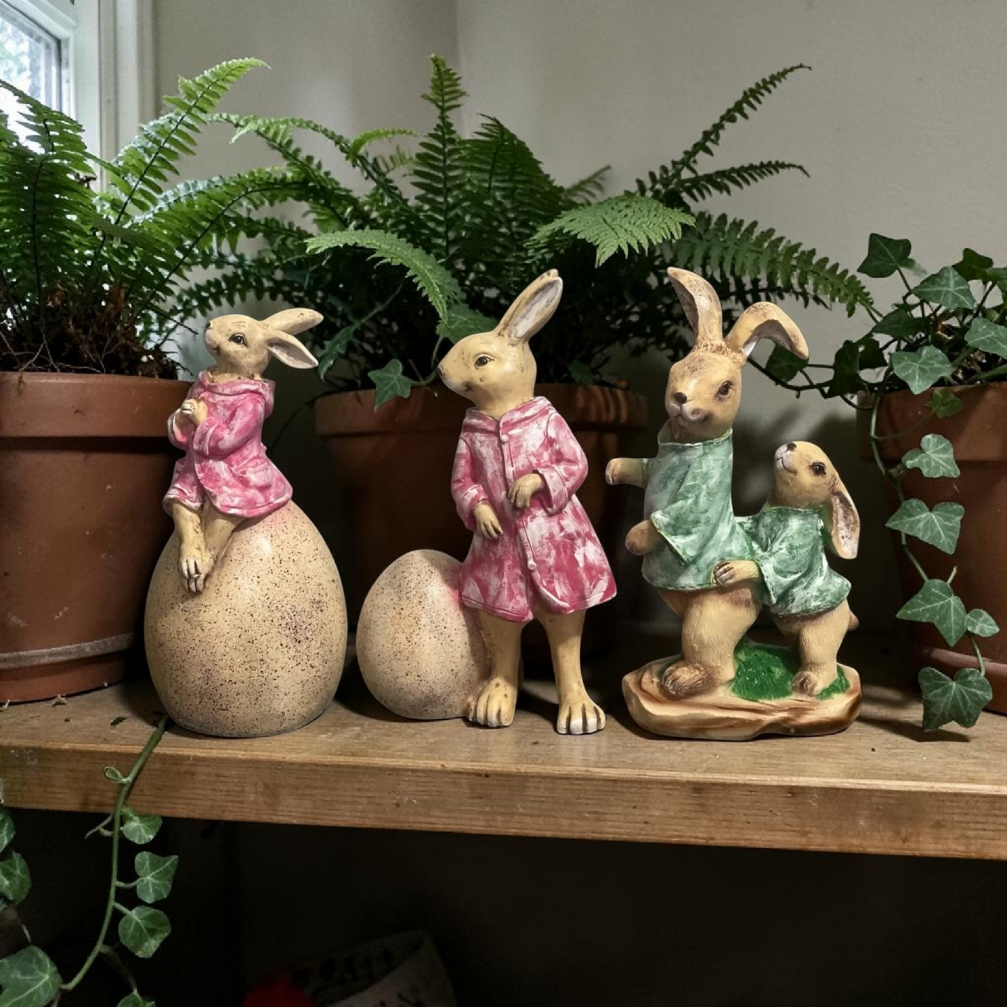 Decorative Rabbit Family Figurines Easter Home Decor