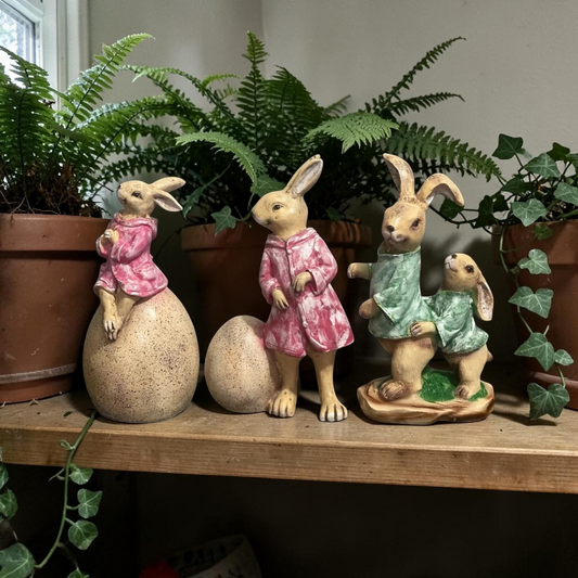 Decorative Rabbit Family Figurines Easter Home Decor
