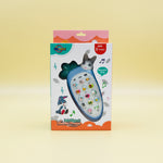 An educational toy mobile phone for toddlers by Fun World, shown in its retail packaging. The box features a cartoon rabbit holding the blue toy phone with colorful buttons, set against a softly blurred indoor background.